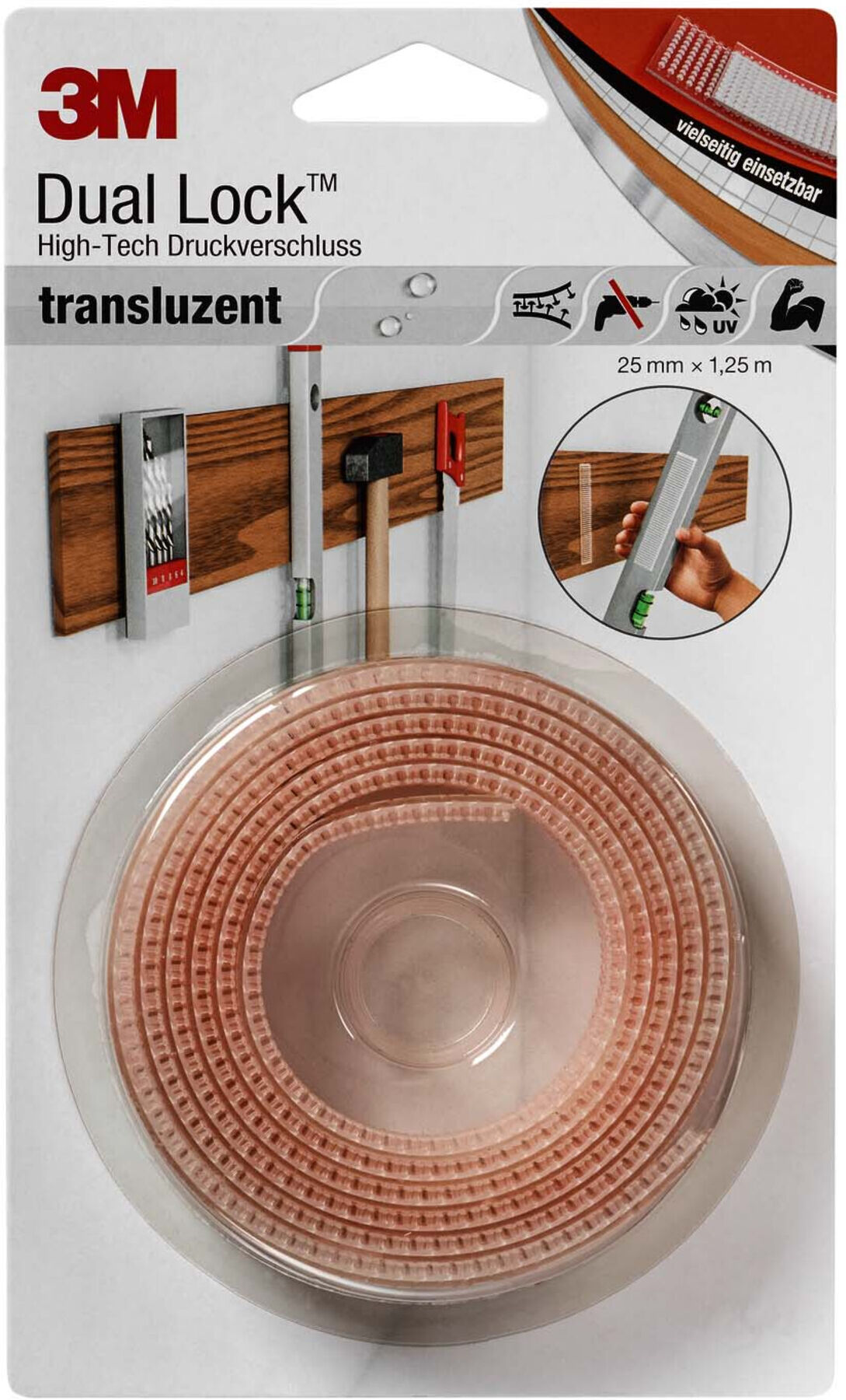 3M Deutschland Klettband Druckverschluss 25mmx1,25m,transluz. SJ 3560 (7100017793)