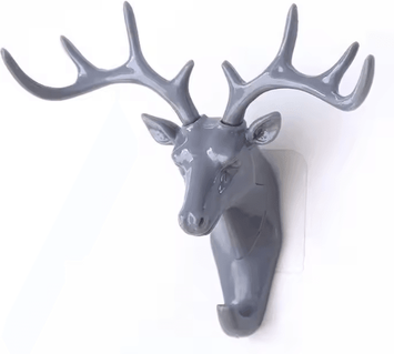 Inspire Curations Vintage Deer Horn Wall Hanger Rack Rustic Antler Coat & Key Holder With Hooks gray