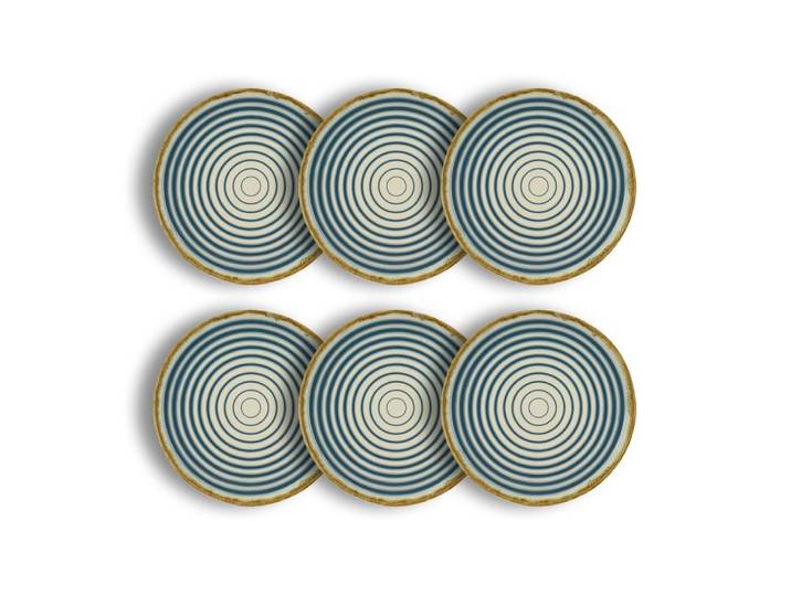 Lot de 6 assiettes plates spirale 27cm en faïence bleu et beige