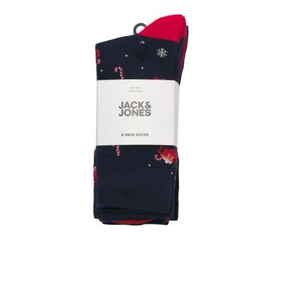 Freizeitsocken JACK & JONES "JACXMAS STOCK SOCKS 5 PACK", Herren, Gr. N-Gr, blau (navy blazer pack:scarab, true rot, navy blazer, scarab), Baumwollmischung, uni und gemustert, normal, Socken, Baumwollmischung