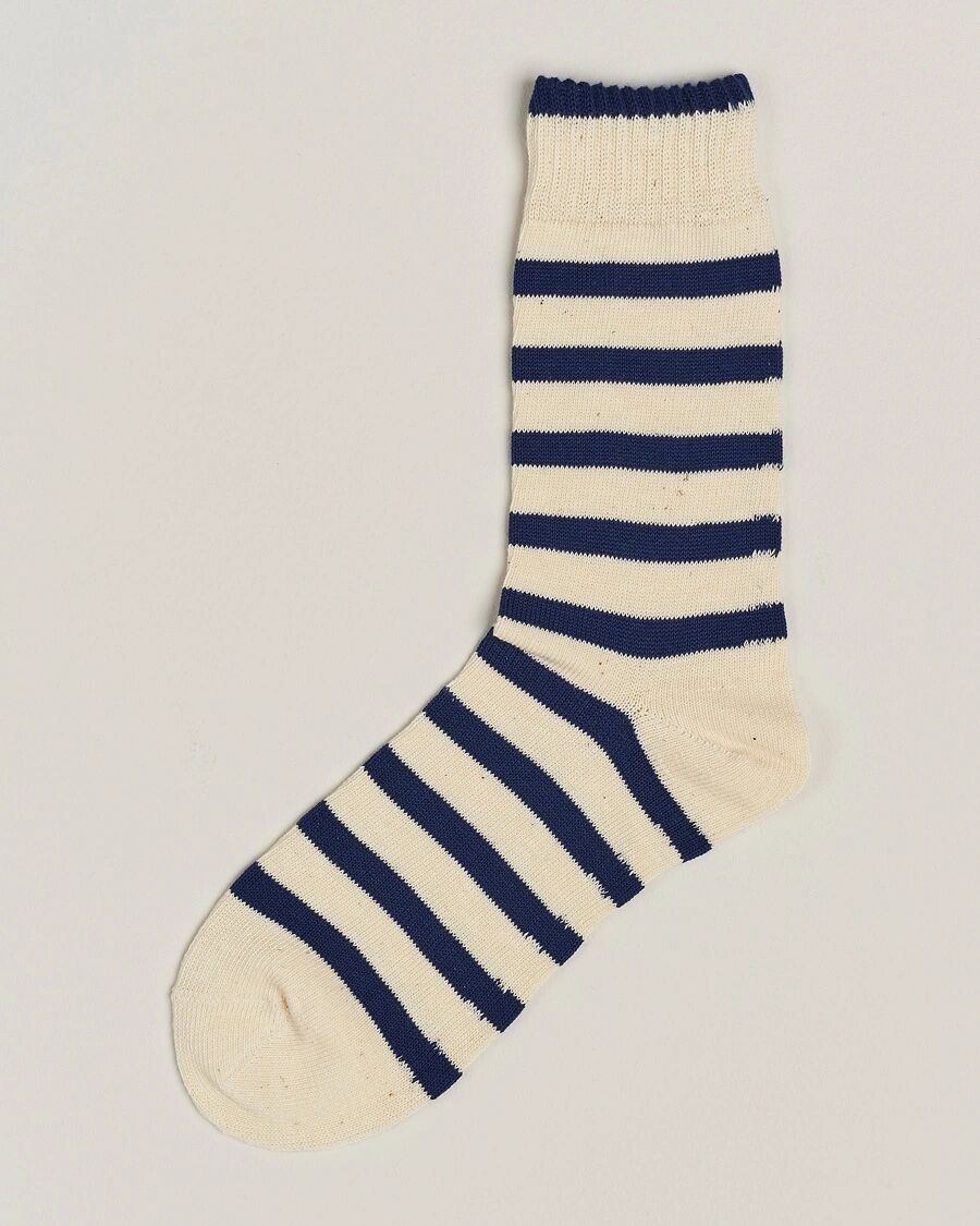 BEAMS PLUS 2 Tone Stripe Socks White/Navy