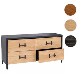 Kommode HWC-Q66, Sideboard Schrank Anrichte, Schubladen Industrial 60x120x40cm ~ Holz natur, Metall schwarz