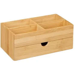 Relaxdays Bambus Kosmetik Organizer, multifunktional, 4 Fächer & Schublade, Schmuckkästchen, Ordnungsbox Büro, natur
