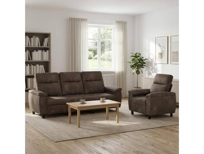 Sofa-Set 2 pcs Dunkelgrau Kunstwildleder Abnehmbare Bezüge mit Reißverschluss,Metallrahmen,Armlehnen aus Sperrholz,faser gefüllte Kissen