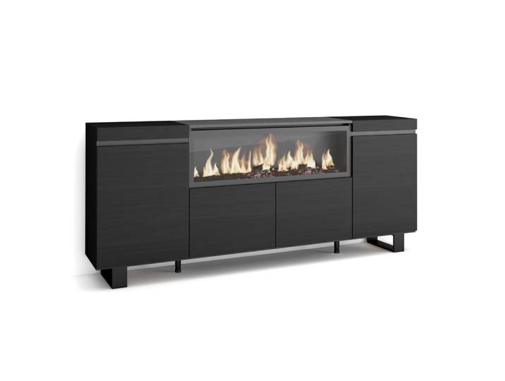 Buffet effet bois noir 208x35x87cm cheminée effet feu xxl