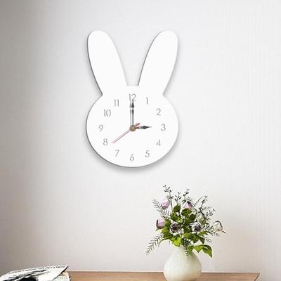 Snug & Styled Cute Rabbit Wall Clock Silent Acrylic Kids Room Nursery Decor white