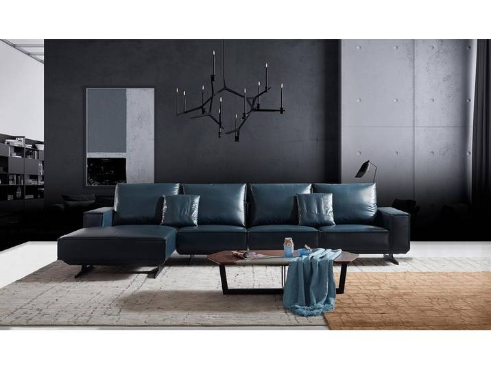 JVmoebel Ecksofa Elegante Leder Couch im italienischen Stil in tiefem Blau, Made in Europa