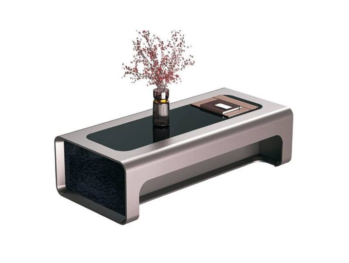 JVmoebel Couchtisch Schwarzer Tisch mit silbernem Rahmen aus MDF und Spanplatte (Packung)