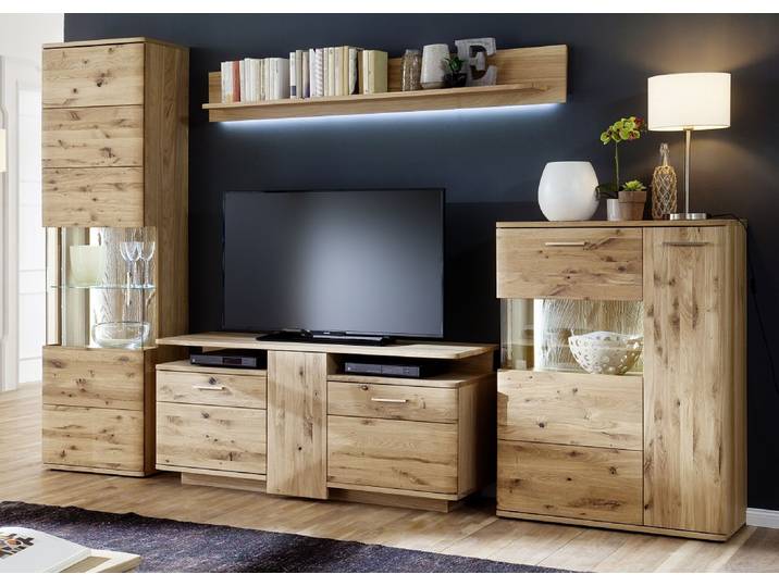 Wohnwand Wohnkombination Santori , Eiche Bianco , 4-teilig , LED 6