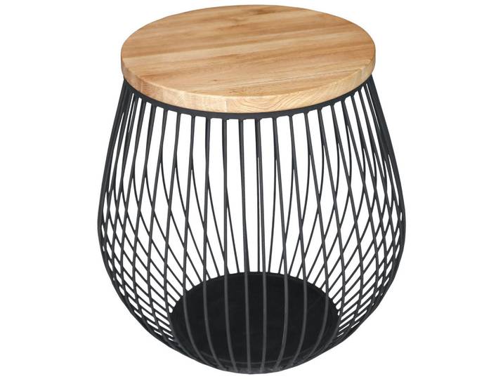Novel Beistelltisch, Natur, Schwarz, Holz, Metall, Eiche, massiv, rund, zylindrisch, 54x52.5x54 cm, Wohnzimmer, Wohnzimmertische, Beistelltische, Beistelltische Metall