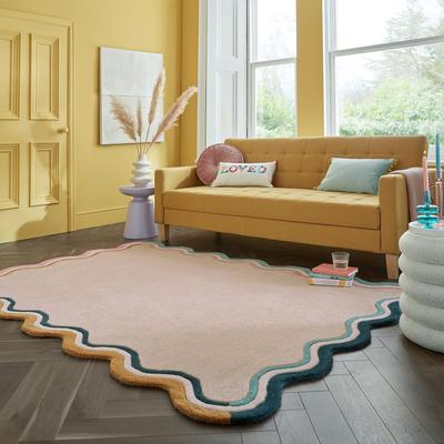 Wollteppich FLAIR RUGS "LEO SCALLOP BORDER", bunt, B:160cm H:8mm L:230cm, Wolle, Teppiche, Wolle Border Teppich, mit Muschelsaumkante