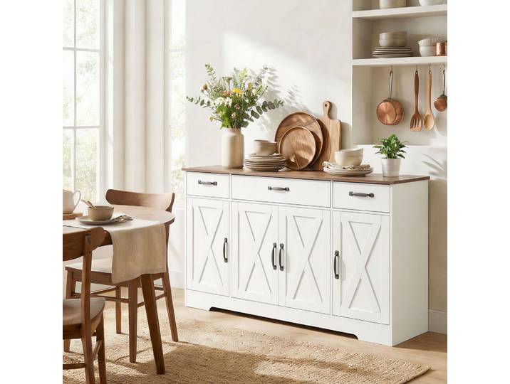 HOMCOM Buffet Cuisine Ferme 4 Portes 3 Tiroirs Blanc