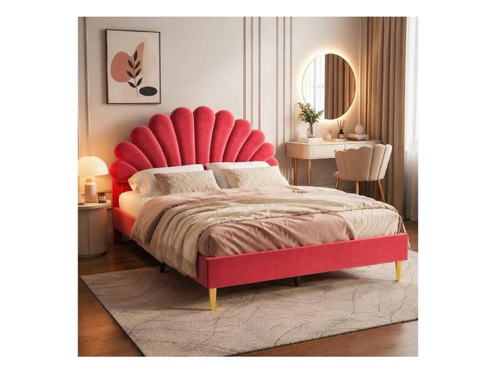 LuxusKollektion Polsterbett Polsterbett Blumen/Muschel 140x200cm Samt Bohnenrot