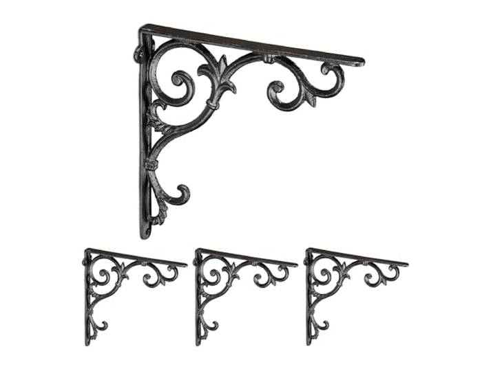 Relaxdays Lot de 4 équerres pour étagères\, en Fonte\, Design Rustique\, H x L x P : 24\,5 x 4 x 24\,5 cm chacune\, Noir