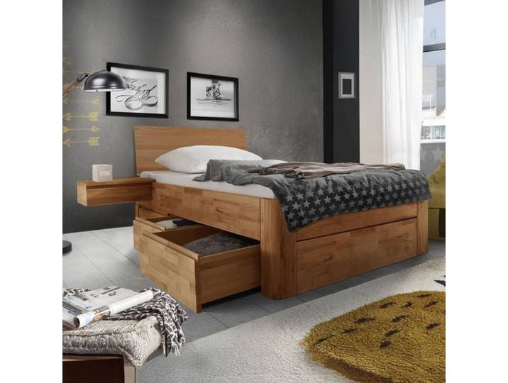 Einzelbett Zarbo Komfort Kernbuche Massivholz mit Schubkasten 100x220 cm höhenverstellbar