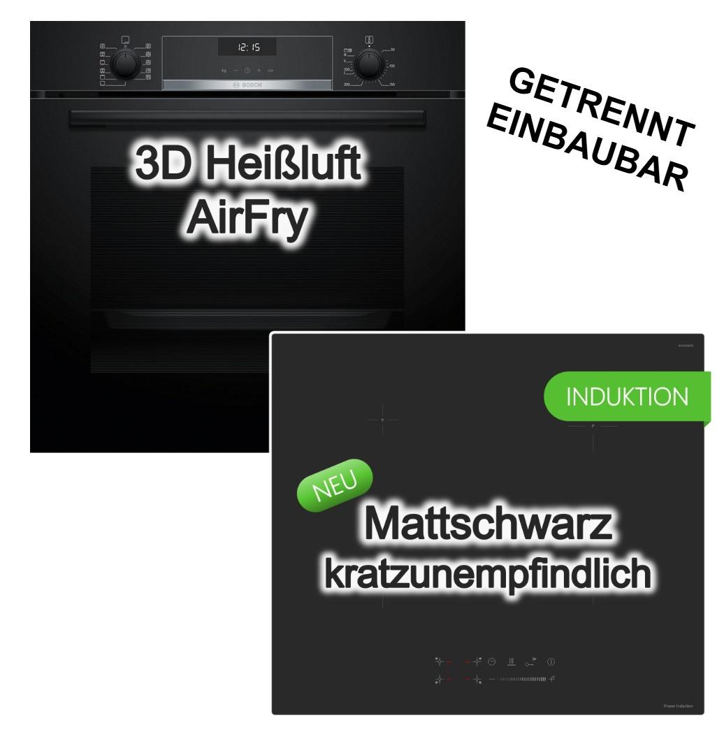 HERDSET Bosch Einbaubackofen AirFry EcoClean + keenberk PREMIUM Induktionskochfeld black-matt 60cm