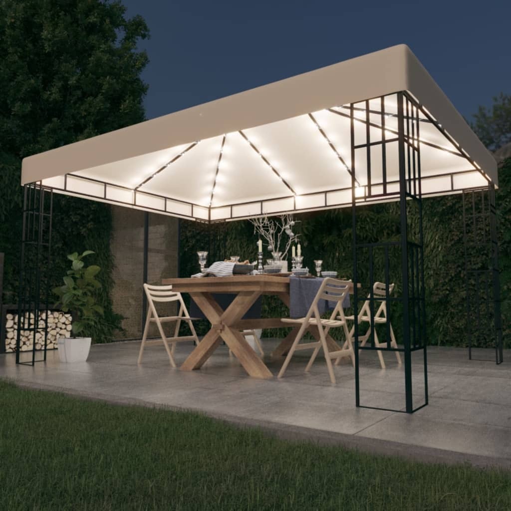 The Living Store Pavillon mit LED-Lichterkette 3x4 m Cremeweiß