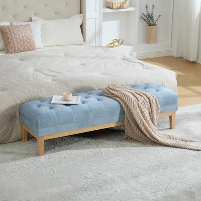 toswini 63-Inch Tufted Chenille Ottoman Bench with Solid Rubberwood Legs