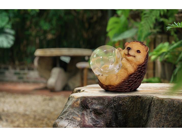 home24 LED-solarlamp Igel 17 x 15 x 12cm bruin