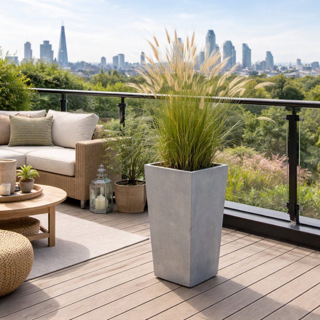 17 Stories Taito Pot Planter Tall Lightweight Frost Proof Concrete Effect Planter Grey 75cm H x 40cm W x 40cm D