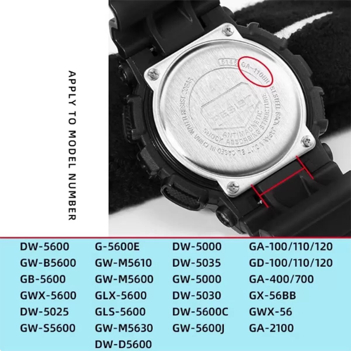 INF Schwarzer Edelstahl-Bandverbinder kompatibel mit Casio — Metallverbinder für DW, GA, GW, GLX Serien (passt DW-5600,