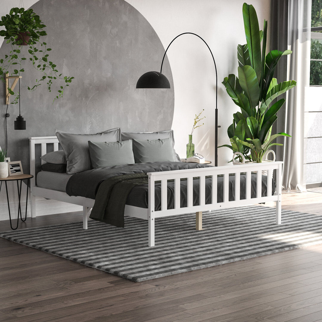 17 Stories Solid Wood Bed White Kingsize (5')