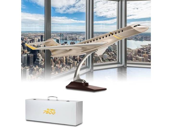 Bennoripen Bombardier 7500 Modellflugzeug-Set, 1/72 Metalldruckguss-Flugzeugmodellbausatz mit Ausstellungsständer für Sammler mit Geschenkbox, 50cm Flugzeug Set für Erwachsene