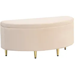 Samt-Aufbewahrungshocker Beige, große Lagerkapazität, vielseitig als Garderobenhocker, Flurbank oder Polsterbank, modernes Design