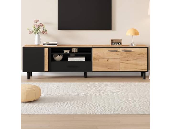 BTM 180x32.5x50cm TV-Schrank, Lowboard TV Board, TV-Konsole mit 3 Schränke und 1 Schublade, Fernsehtisch, TV-Ständer mit 5 Stützbeinen, Passend für 80-Zoll-Wohnzimmerschränke