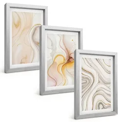 BILDER SET 3er Set - 20x30 cm Silberner Rahmen - Abstrakte warme Muster