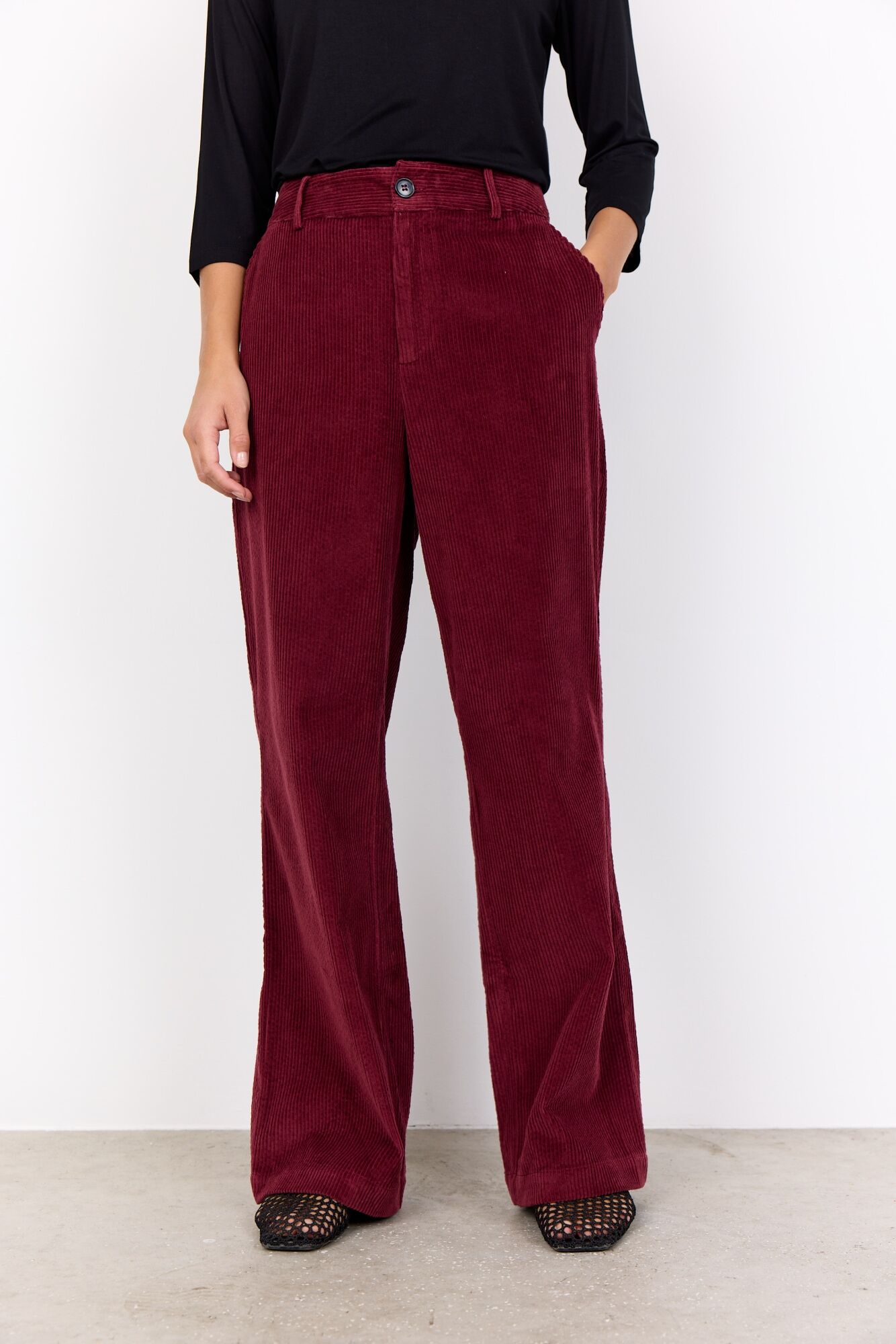 Cordhose SOYACONCEPT "SC-BINDI 19-C", Damen, Gr. 36, N-Gr, rot (dunkelrot), Cord, Obermaterial: 90% Polyester, 10% Polyacryl, unifarben, normal, Hosen Cordhose, Materialmix dunkelrot 36, N-Gr