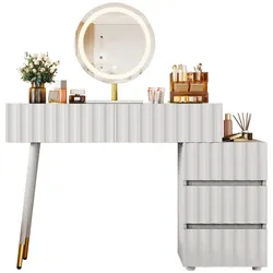 Schminktisch Weiß 100x40x127 cm mit LED Spiegel, 5 Schubladen, Makeup Tisch, Kosmetiktisch, Frisiertisch, modernes Design