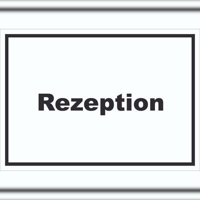 HB-Druck Rezeption Schild mit Text Anmeldung Eingang waagerecht A3 Rückseite selbstklebend
