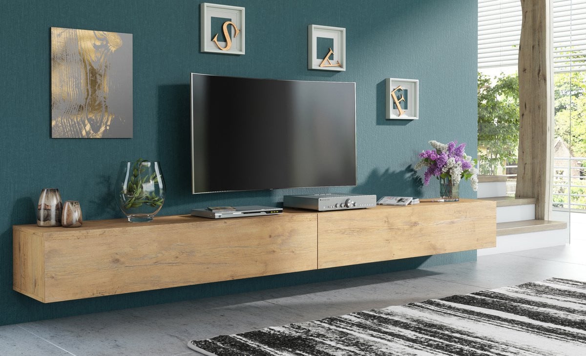 Pro-meubels Tunis Zwevend Tv-meubel - Eiken - Breedte: 300 cm, Hoogte: 150 cm, Diepte: 150 cm