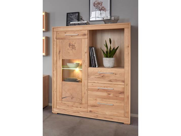 Highboard VOGL MÖBELFABRIK, braun (eichefarben chalet, wildeiche massiv), B:107cm H:135cm T:40cm, Sideboards, Highboard, Breite 107 cm, Teilmassivholz, Made in Germany