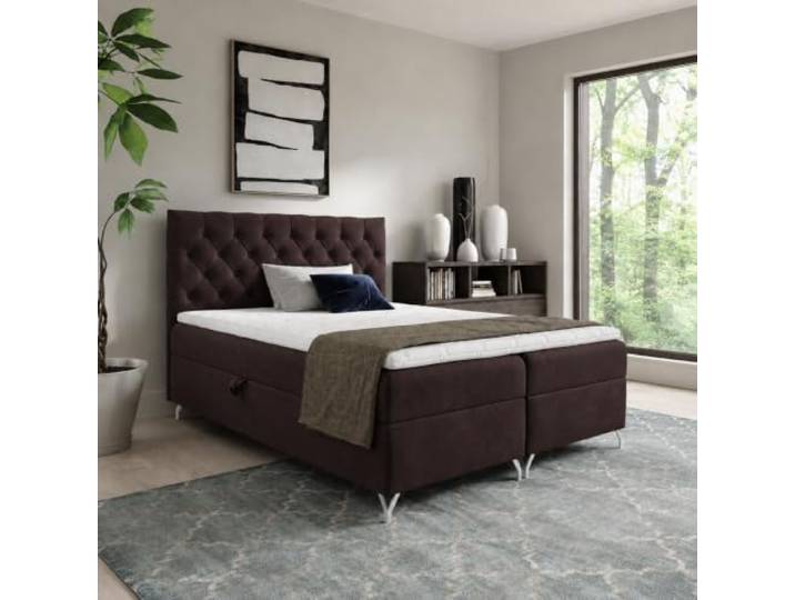 Home Collective Elegantes Polsterbett und Doppelbett, praktischer Stauraum, weicher Samtstoff, Knopfheftung, stilvolle Metallfüße