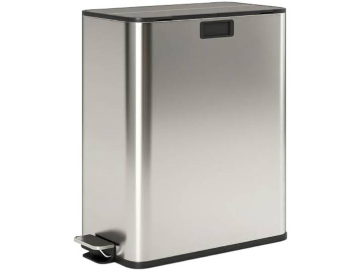 HOMCOM Küchenmülleimer Soft-Close-Schmetterlingsdeckel 2 x 28L Silberton Edelstahl-Tretmülleimer, Herausnehmbare Inneneimer, 2 Fächer, Mülltrennsysteme, für Recycling und Müll