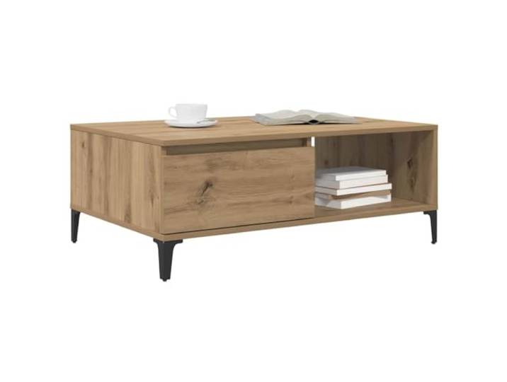 KTHLBRH Couchtisch Eiche Handwerk 90 x 60 x 35 cm Metallrahmen, 1 Tür, 2 Einlegeböden, Industrie-Stil, leicht zu reinigen