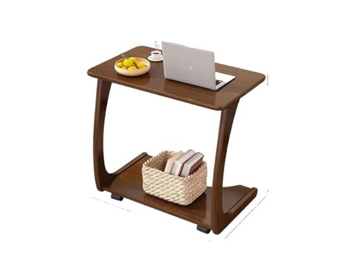 XIUsheUA Mobiler Beistelltisch aus Massivholz mit 360-Grad-Rädern Nachttisch for Wohnzimmer, Schlafzimmer, Sofa, platzsparende Möbel aus Gummibaumholz(Style B 60x40x63cm)