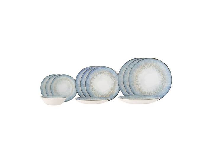 Modernes Geschirrset Arolyn, Blau, Steingut (Set aus 3x4 Teilen) - Blau - Luxusbetten24