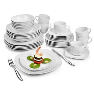 Sänger Tafelservice Bilgola 215410, Porzellan weiß, Kombiservice für 6 Personen, eckig, 36-teilig