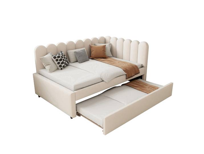 Flieks Polsterbett LForm 140x200 Beige Samt, 140x200 cm, Schlafzimmer, Betten, Polsterbetten
