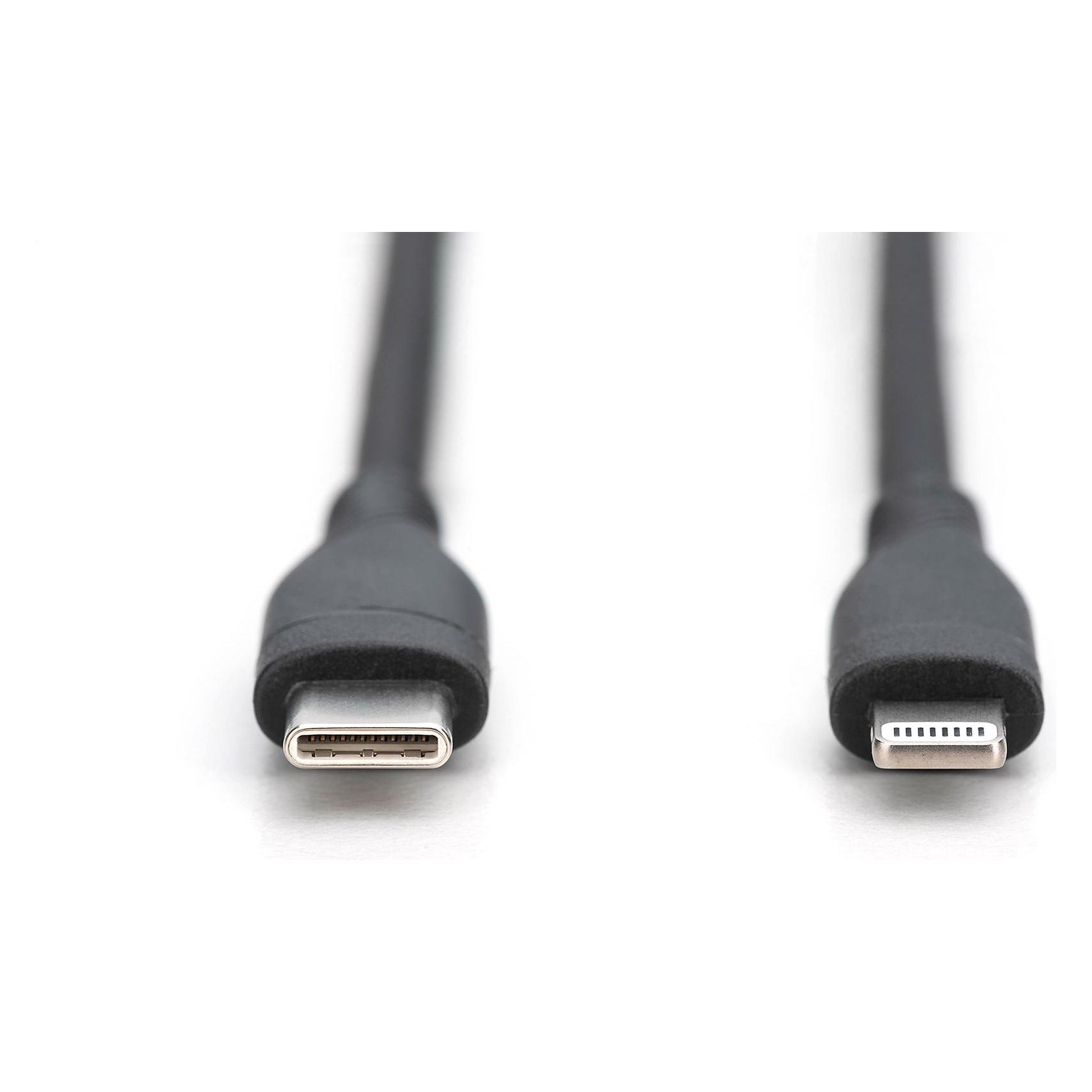 Digitus Lightning Silikon Anschlusskabel, USB-C - Lightning, 0,5m, schwarz (0.50 m, USB 2.0, 60 W) (AK-600110-005-S)