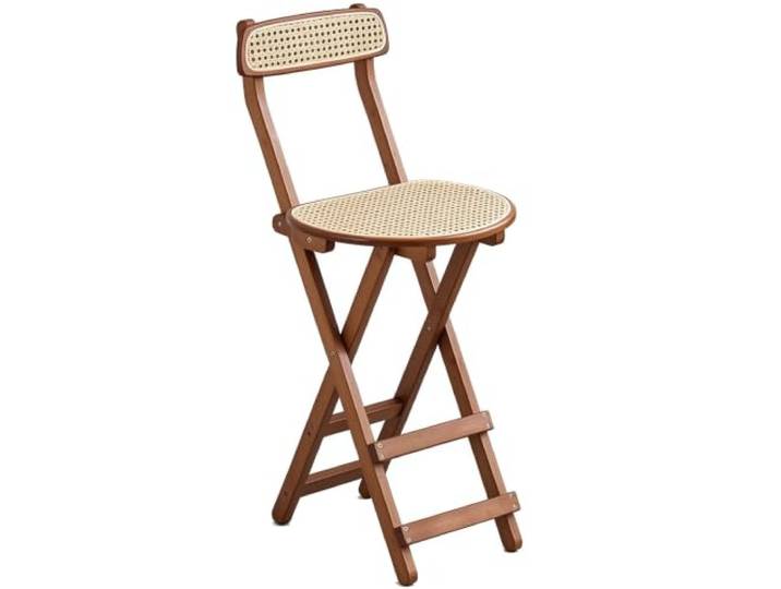 Klappbarer Barhocker aus Rattan, Küchen- und Esszimmerstuhl aus Holz Klappbare, tragbare Höhenstühle mit Rückenlehne und Fußstütze for das Frühstück auf der Kücheninsel(Brown,L)