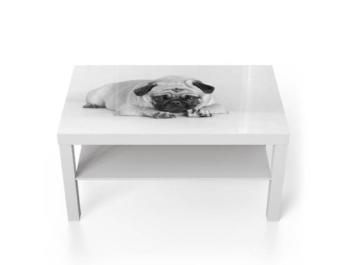 DEQORI Glastisch weiß groß 90x50 cm Motiv Sanfte Blicke ausgefallener Beistelltisch aus Glas Hochglanz Couchtisch fürs Wohnzimmer moderner Couch Tisch mit Design
