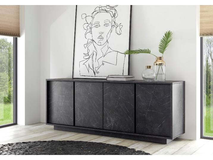 Sideboard HOME AFFAIRE Carrara , grau (anthrazit mamor, optik), B:180cm H:79cm T:43cm, Sideboards, Sideboard, grifflos