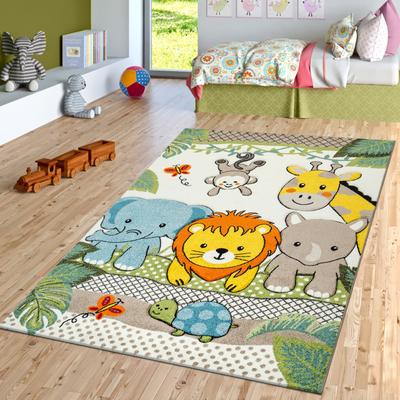 Paco Home Kids Room Rug Cute Zoo Animals Jungle in 3D Effect for Nursery