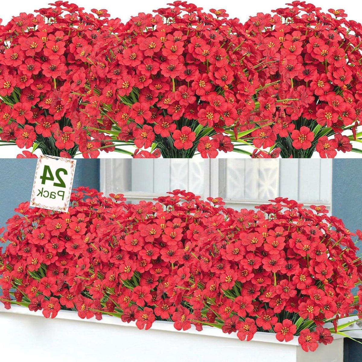 24 bundels UV-bestendige kunstbloemen voor buiten decoratie - Rood