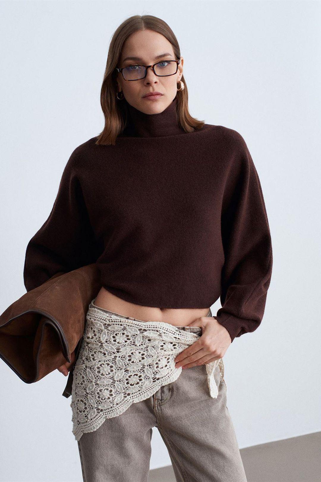 Damen Übergrößen Kürzerer Rollkragenpullover
