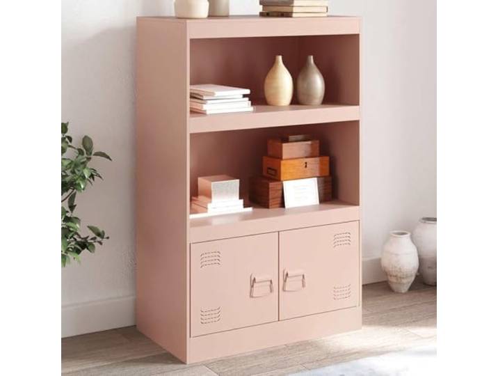 HEFZGDB Sideboard Rosa mit Stahlrahmen und praktischem Stauraum für Bücher und Zeitschriften, modernes Design, Robustes Wohnzimmer Sideboard, pflegeleicht und feucht abwischbar